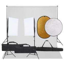 Kit de studio photo avec &eacute;clairage toile de fond et r&eacute;flecteur