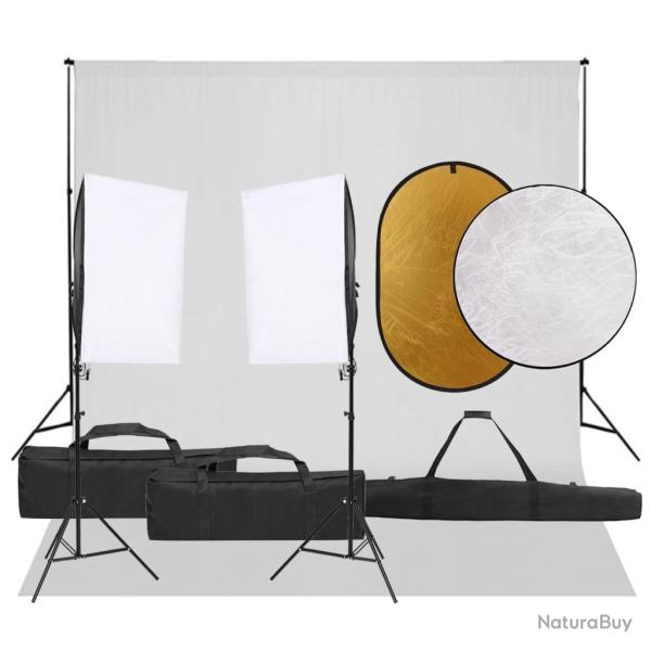 Kit de studio photo avec �clairage toile de fond et r�flecteur