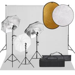 Kit de studio photo avec &eacute;clairage toile de fond et r&eacute;flecteur