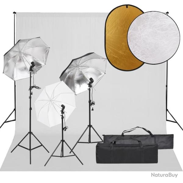 Kit de studio photo avec �clairage toile de fond et r�flecteur