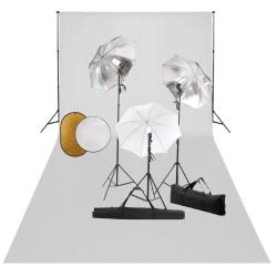 Kit de studio photo avec lampes toile de fond et r&eacute;flecteur