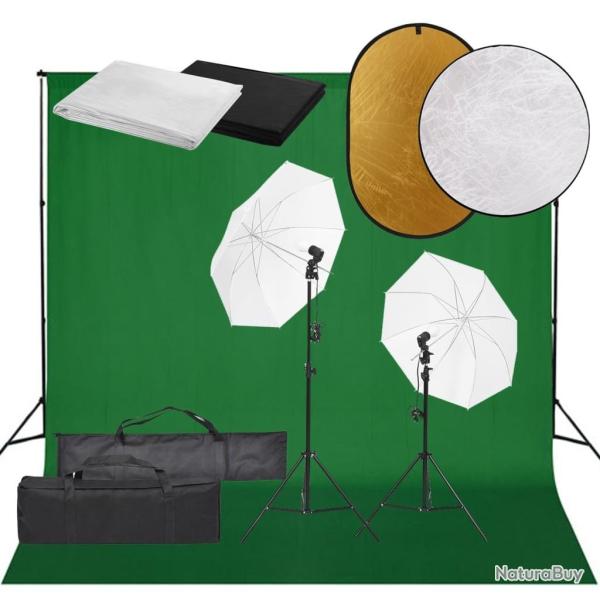 Kit de studio photo avec �clairage toile de fond et r�flecteur