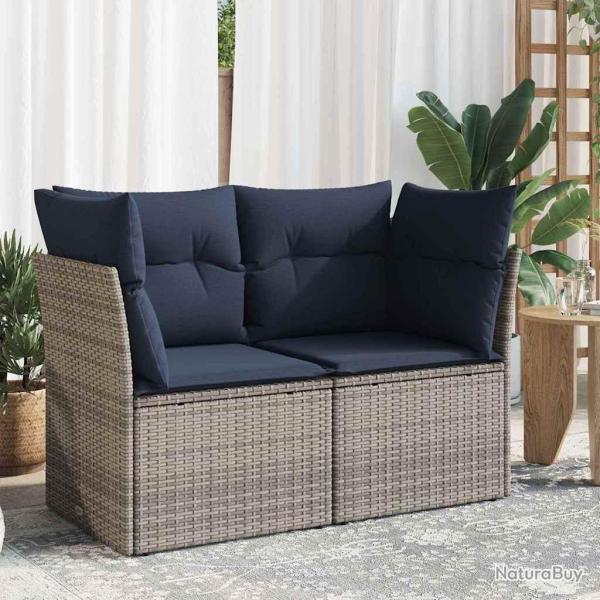 Canap� de jardin avec coussins 2 places gris en poly rotin