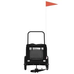 Remorque &agrave; v&eacute;lo pour animaux , en tissu Oxford noir et fer.