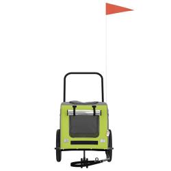 Remorque de v&eacute;lo pour animaux en vert et gris, en tissu Oxford et en fer