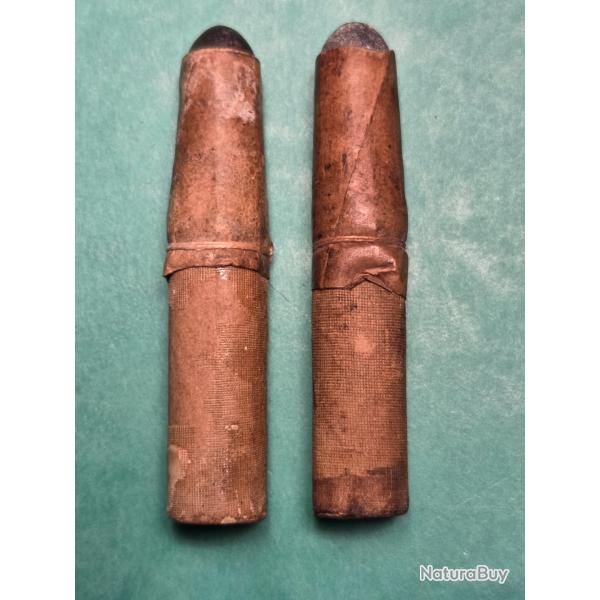 Deux belles cartouches Chassepot cal 11 mm bon etat