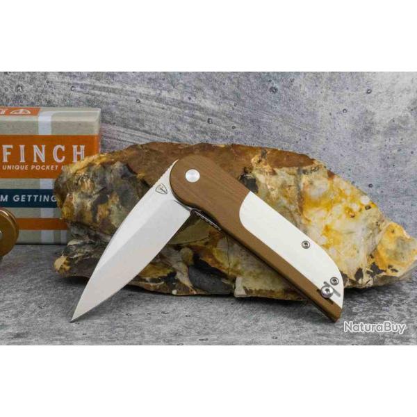 Couteau Finch Devil's Finger Claymore Lame Acier 14C28N Manche G10 Brown/White Liner Lock FKCDF020