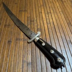 BELLE GRANDE DAGUE DE LUXE A L'ORIENT &Eacute;B&Egrave;NE MASSIF GARNITURES EN ARGENT MASSIF POIN&Ccedil;ONN&Eacute; LAME GRAV&Eacute;E