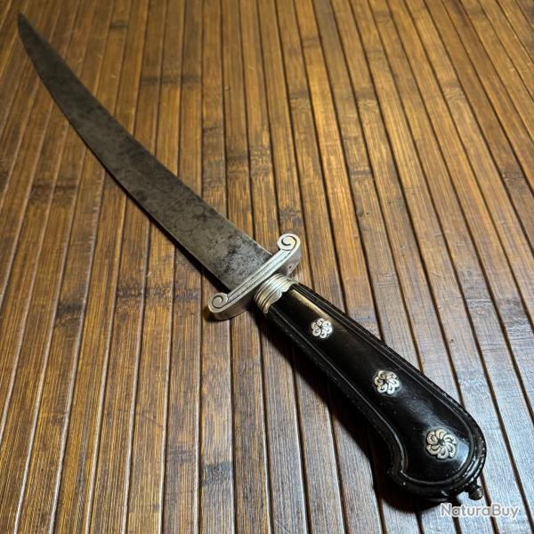 BELLE GRANDE DAGUE DE LUXE A L'ORIENT �B�NE MASSIF GARNITURES EN ARGENT MASSIF POIN�ONN� LAME GRAV�E