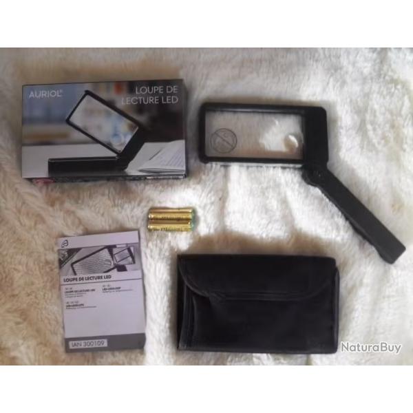 Loupe de lecture AURIOL PILES INCLUSES avec bouton d'allumage : Loupe �clairante avec LED -