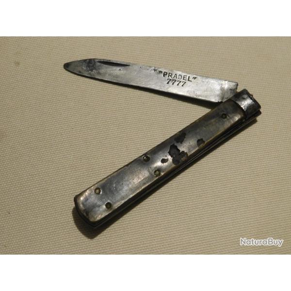 ANCIEN COUTEAU PLIANT PRADEL 7777 MANCHE CORNE DE BOVIN ET BOIS