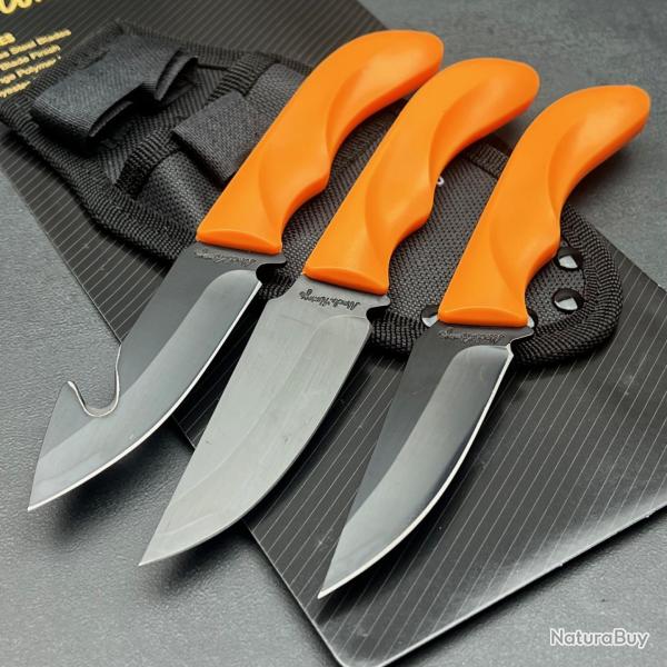 Couteau Schrade Uncle Henry Set de Chasse Lame Acier Inoxydable Manche ABS Orange Etui Nylon