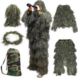 Tenue Ghillie Suit Camouflage 5 pi&egrave;ces Chasse Airsoft Aff&ucirc;t Observation Faune Costume Militaire
