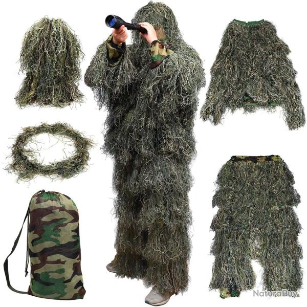 Tenue Ghillie Suit Camouflage 5 pi�ces Chasse Airsoft Aff�t Observation Faune Costume Militaire