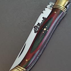 COUTEAU LAGUIOLE, CHEVALERIAS, THIERS, manche BOIS STAMINA, guilloch&eacute;.