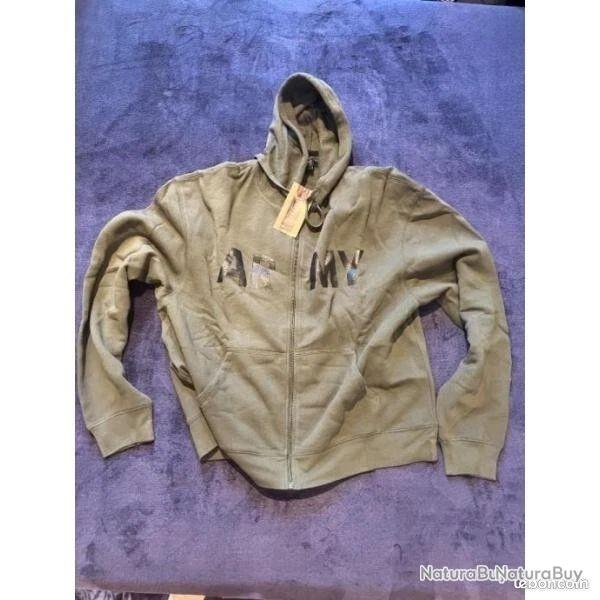 Sweat shirt veste jogging capuche vert olive army mil-tec taille m ou xl ou xxl