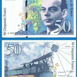 France 50 Francs 1993 Neuf  Billet Saint Exupery Avion Bi Plan Petit Prince Serie G
