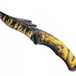 Couteau fermant Herbertz alu noir DRAGON + flammes jaunes