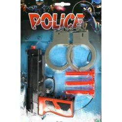 Pistolet + menottes + 3 fl&egrave;ches Taille article : 15 cms Taille carte : 29 x 19 cm