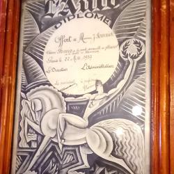 Rare dipl&ocirc;me de Maurice Picaud alias Pico ma&icirc;tre de l'Art D&eacute;co de 1932 attribu&eacute; en 37