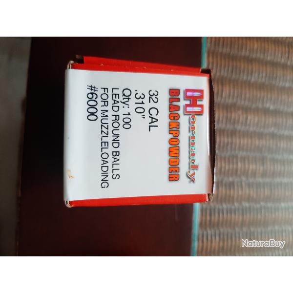 100 Balles Rondes HORNADY Cal 32 .310
