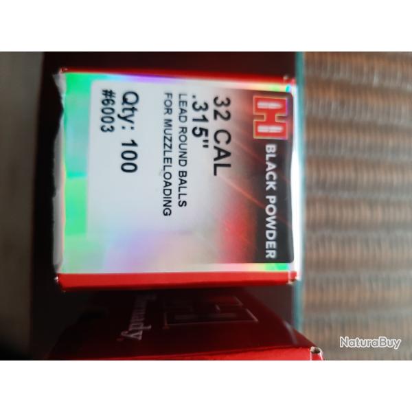 100 Balles Rondes HORNADY Cal 32 .315