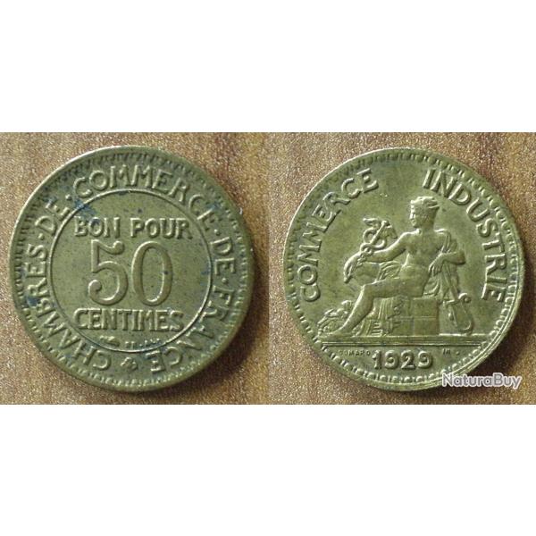 France Bon Pour 50 Centimes 1929 Chambre des Commerces et Industries Piece