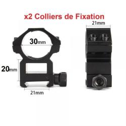 DESTOCKAGE 2 Colliers de Fixation 30mm Rail 21mm  Lunette Viseur Diam Chasse Optique