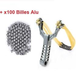 Fronde Lance Pierre 4 Elastiques en ALU + 100 Billes Ultra Puissante Slingshot
