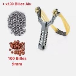 Fronde Lance Pierre 4 Elastiques en ALU + 100 Billes Ultra Puissance