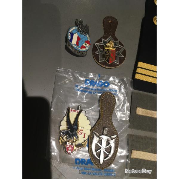 Lot militaria, insignes, pucelles, �cussons et grades.