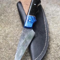 Couteau Skinner Tactical Urbain Lame Acier Carbone 1075 Manche R&eacute;sine Etui Cuir Fabr Artisanale 01