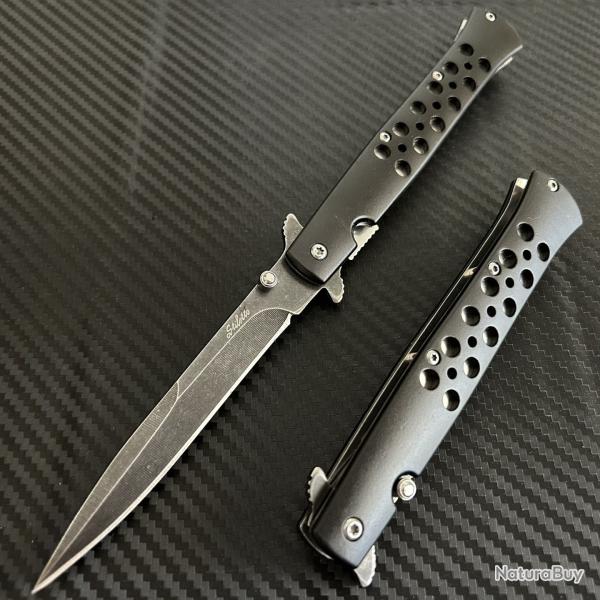 Couteau Stiletto ElitEdge A/O Lame Acier Inox Manche Aluminium Noir Liner Lock