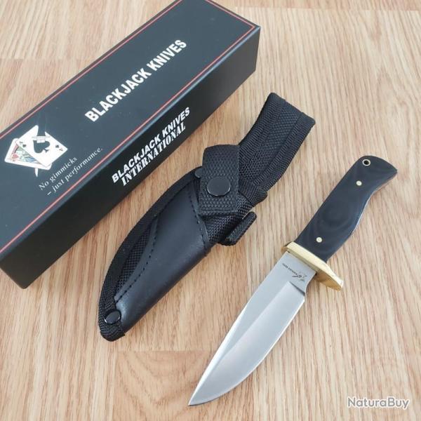 Couteau Blackjack International Small Hunter Lame Acier Inoxydable Manche Micarta Noir Etui Nylon