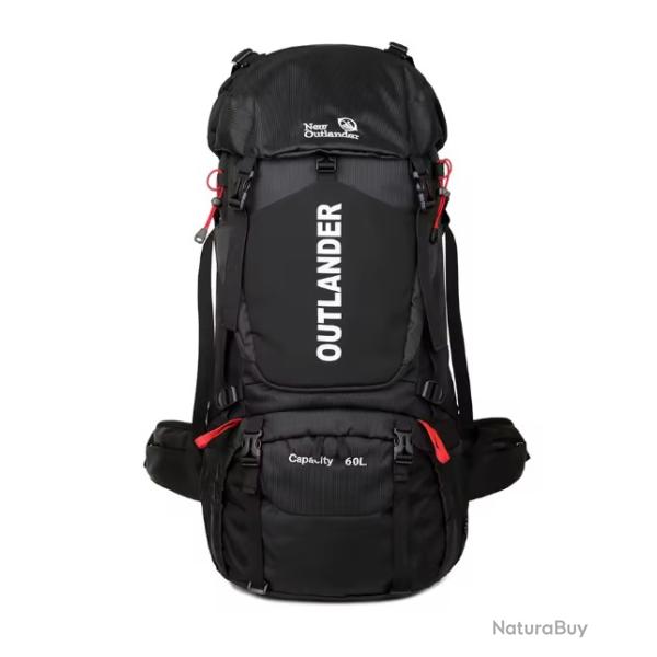 Sac � dos de camping  �tanche 60L avec Housse de Pluie L�ger Compartiment Chaussures Camping Noir