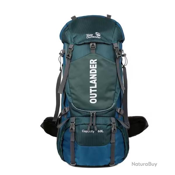Sac � dos de camping �tanche 60L avec Housse de Pluie L�ger Compartiment Chaussures Camping Bleu