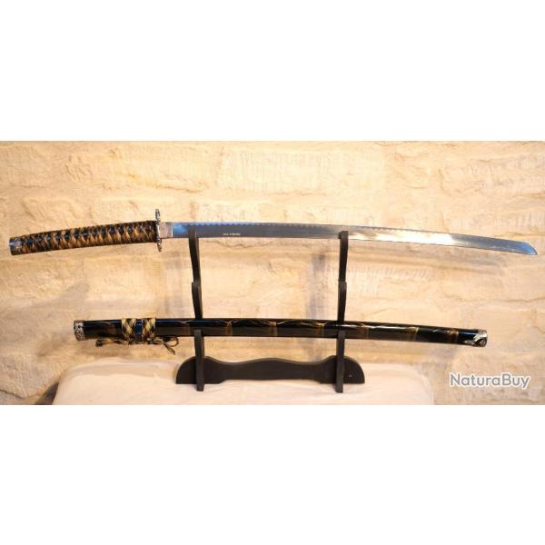 KATANA sabre japonais katana fourreau laqu� noir � d�cors dor�s ref EBR24JAP017