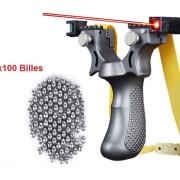 KIT Fronde Lance-Pierre 3 Elastique + 100 Billes Slingshot Ultra Puissante Chasse Camouflage