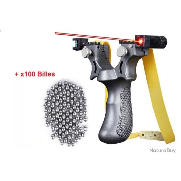 Lance Pierre Fronde + Laser Viseur + 100 Billes ALU Professionnel Slingshot Longue