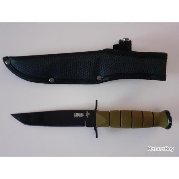 Couteau Droit ARIZONA Poignard Vert + Etui Chasse Camping Chasse