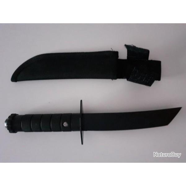 Couteau Poignard Droit Noir Lame Tanto + Etui Randonn�e Camping Randonn�e Chasse
