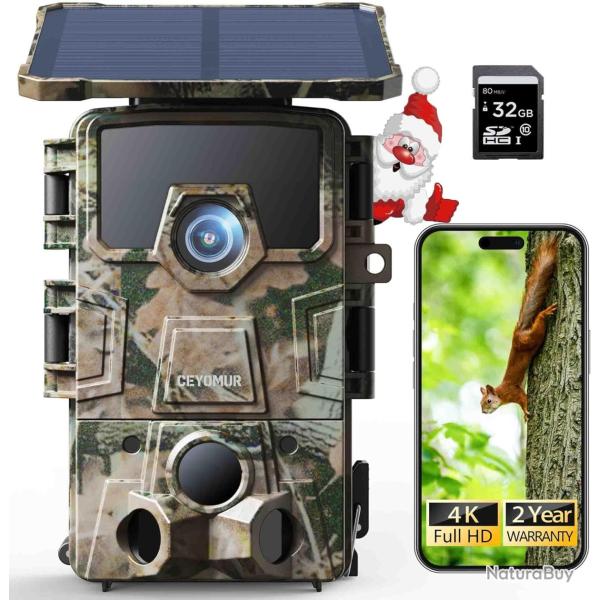 Cam�ra de Chasse 4K 0,1s 60MP 30fps WiFi 6 Carte SD 32GB Batterie 4400mAh �tanche Vision Nocturne