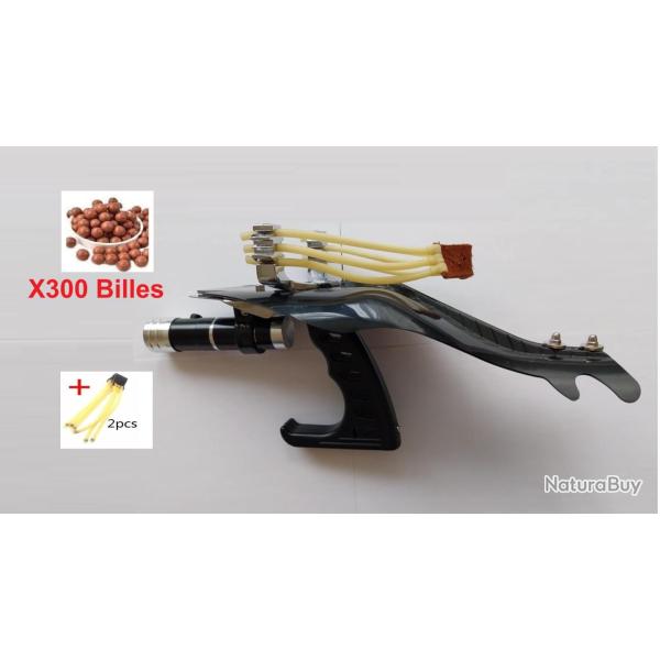 Fronde de Pr�cision Professionnelle avec Laser 3x �lastiques Protection Main + 300 Billes