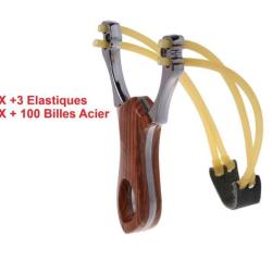 Fronde Lance Pierre 2 Elastiques + 3 Elastiques + 100 Billes Acier Compact L&eacute;g&egrave;re P&ecirc;che