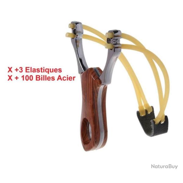 Fronde Lance Pierre 2 Elastiques + 3 Elastiques + 100 Billes Acier Compact L�g�re P�che