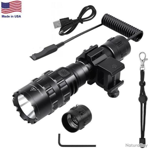 DESTOCKAGE Lampe Tactique avec Fixation sur Rail 20mm - Grande Taille - Rechargeable Usb TOP
