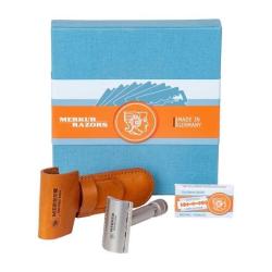 COFFRET MERKUR RASOIR INOX FIRST EDITION 1896 ETUI CUIR