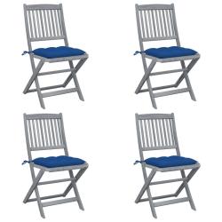 Chaises pliables d'ext&eacute;rieur lot de 4 et coussins Bois d'acacia