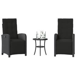 Ensemble de bistro 3 pcs avec coussins noir r&eacute;sine tress&eacute;e