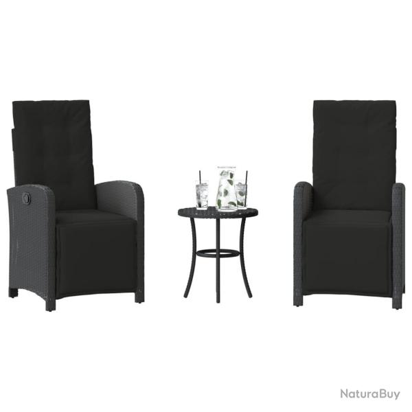 Ensemble de bistro 3 pcs avec coussins noir r�sine tress�e